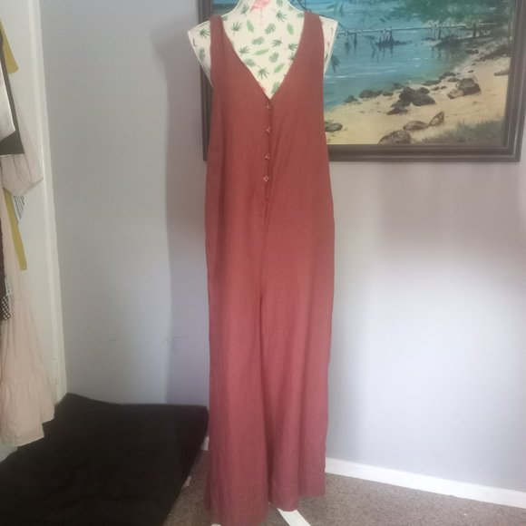 NWT: Rhythm Amalfi linen jumpsuit in dark, dusky pink, midi length, wide leg(12) - Picture 3 of 10